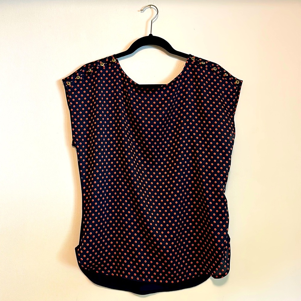 The Limited Navy + Red Polka Dot Short Sleeve Blouse